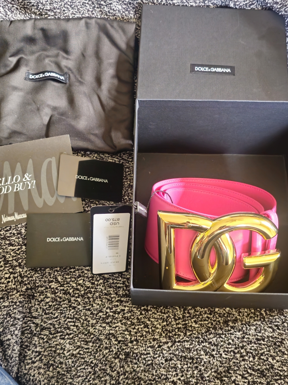 $875 Dolce & Gabbana Hot Pink Leather Wide Waist Belt with Gold DG Logo Buckle